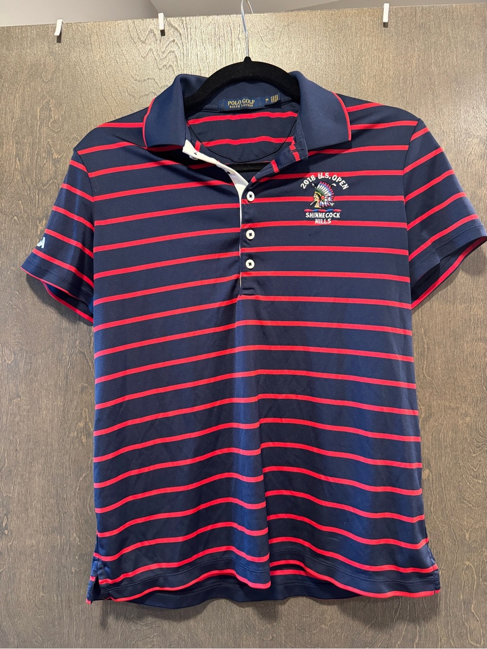 Ralph Lauren 2018 US Open at Shinnecock Hills blue and red striped golf polo